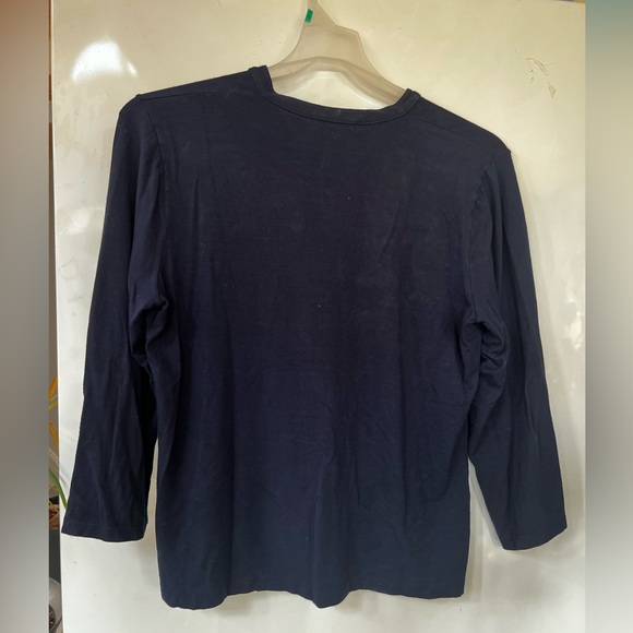 Navy 3/4 Sleeve Ruffle Blouse - Picture 4 of 6